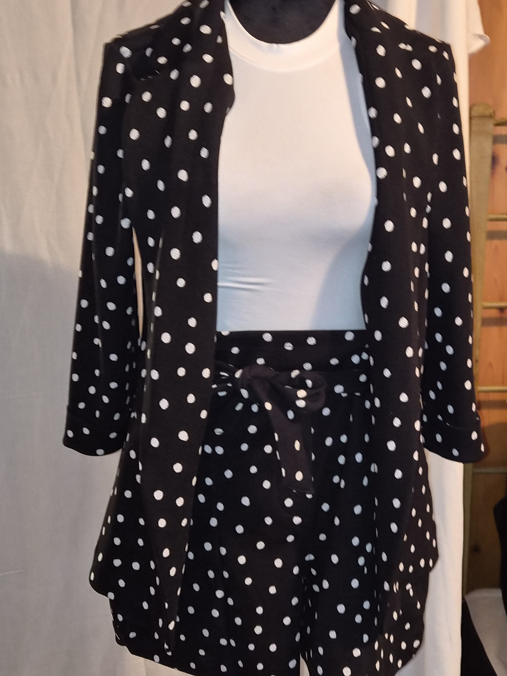 Maurices Black & White Polka Dot Blazer Matching Paperbag Shorts Set Med